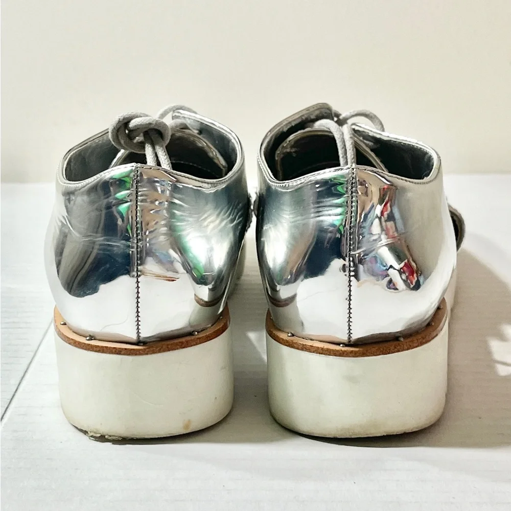 Aldo Rerranna Metallic Cutout Platform Oxford Shoes Silver Size 6.5 Renaissance‎
